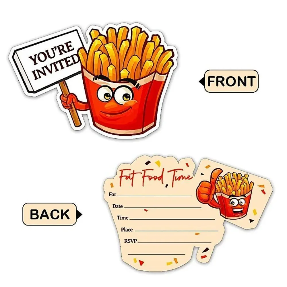 Birthday Party Invitation Cards with Envelopes Fries Shaped Junk Food Set of 15
